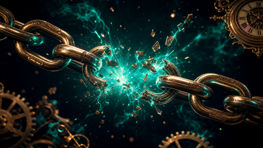 Steampunk broken chains representing financial freedom from data brokers