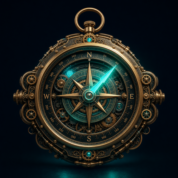 Steampunk compass pointing toward privacy
