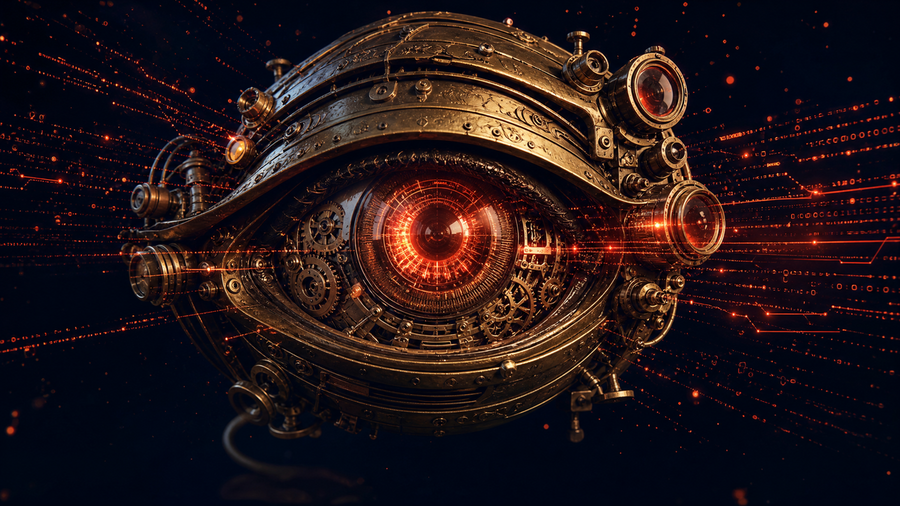 Steampunk surveillance eye representing the data broker threat